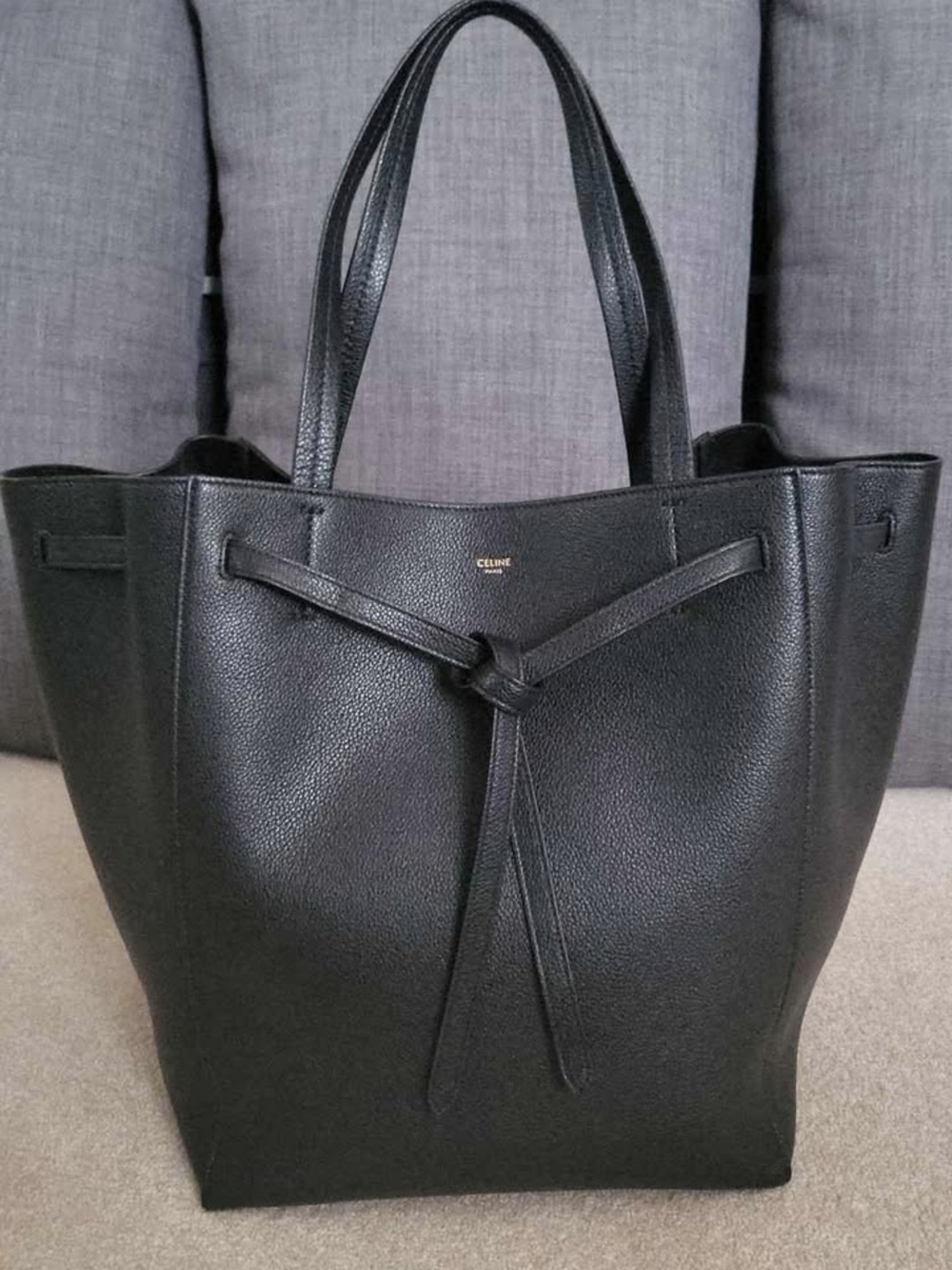 Celine Black Pebbled Leather Knot-Front Tote